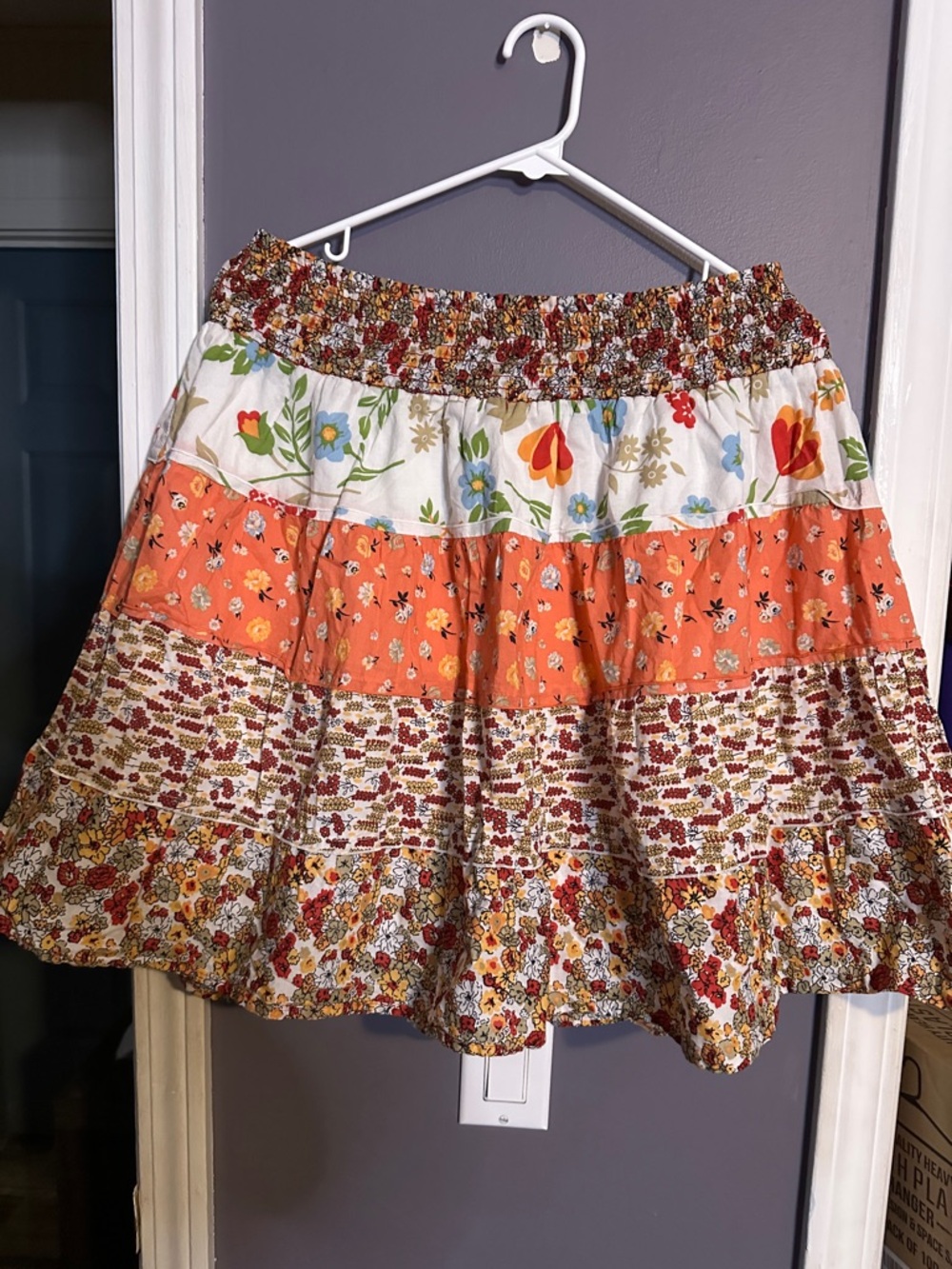 Star City Orange, White & Green Floral Tiered Skirt